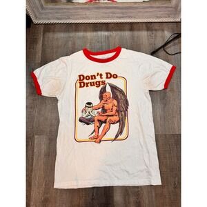 Hot Topic Don't Do Drugs Ringer T-Shirt White Red Devil Graphic Tee Medium
